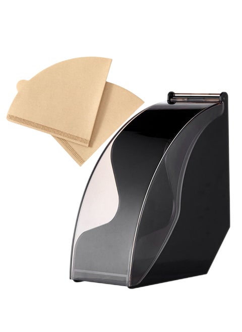 NOVOLAN Coffee Filter Paper Box, Acrylic Dustproof Coffee Bar Filter Storage Holder, Fits V-Shape & Fan-Shape Filters, Moisture-Proof, Large Capacity Holds 200 Filters, Comes 40 Coffee Filters (black)