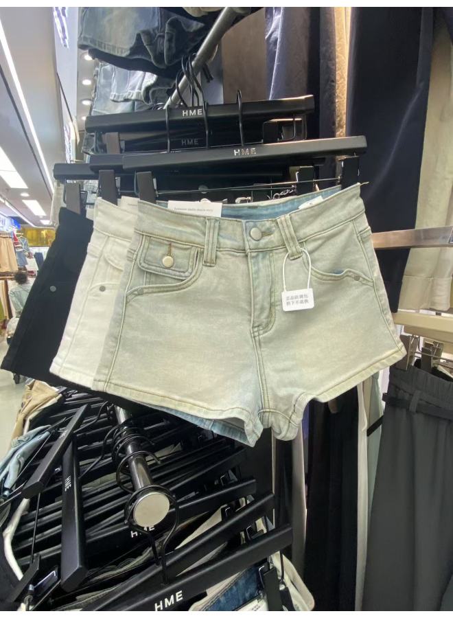 Hot Girl Denim Shorts Women's Long Leg Arc Notch High Waist Hot Pants Jeans 3925 