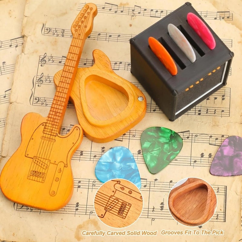 JYCSTE Guitar Picks Holder Box, Pick Display Holder, Amp Speaker Styled Pick Holder and Wooden Guitar Pick Holder with Stand, Pick Storage Box Set for Guitarists and Music Enthusiasts - Image 3
