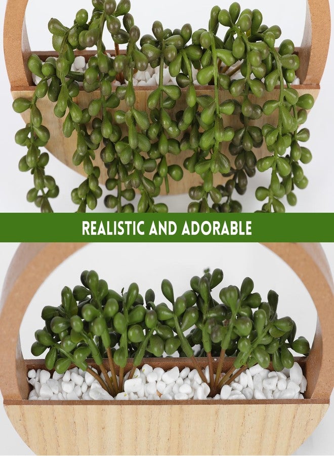 Floweroyal 2pcs Artificial Succulents Hanging Plants 12.2'' Fake String of Pearls in Pot with 8.3'' Lanyard for Indoor Outdoor Wall Decor（Wood Color）. - Image 4