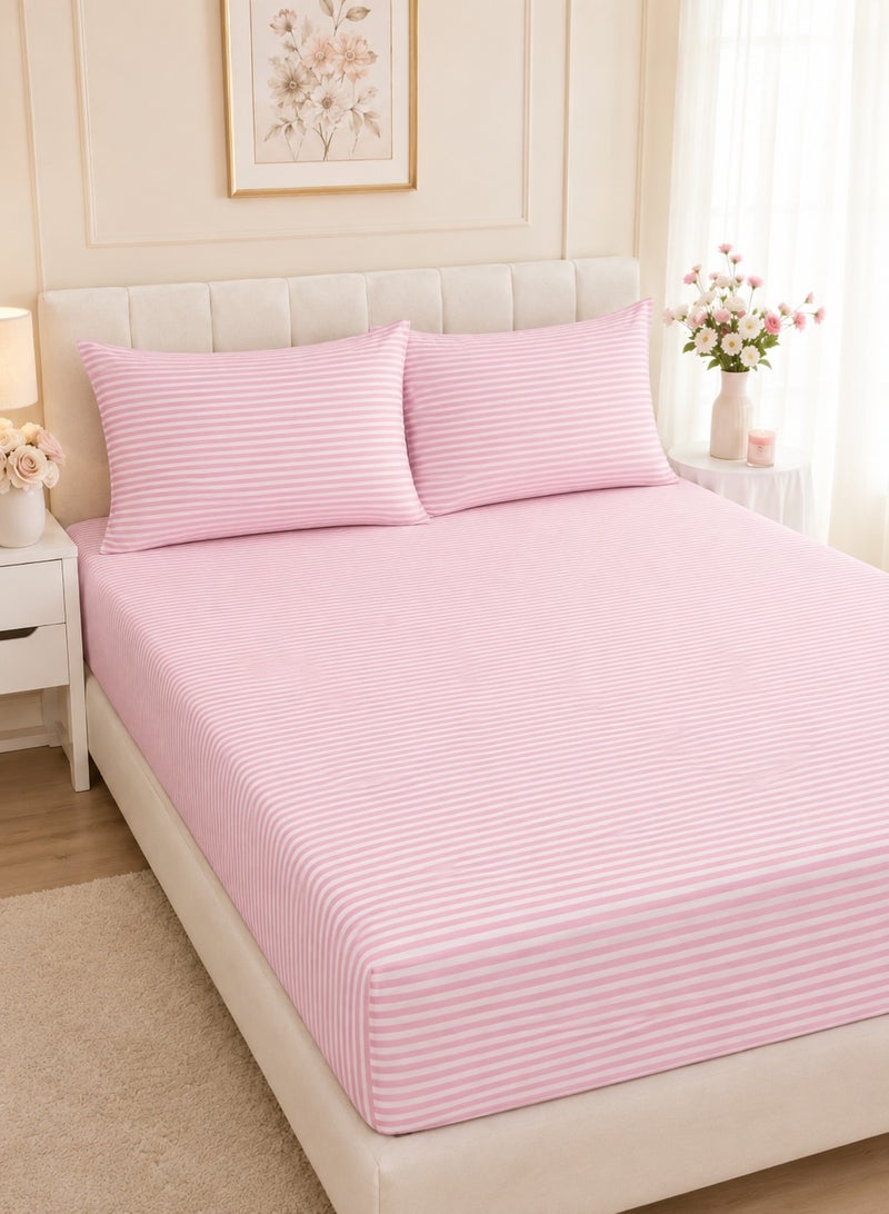 Luxury 3-piece striped pink bed sheet set with one flat sheet and two pillowcases for hotels and home use. - Image 4