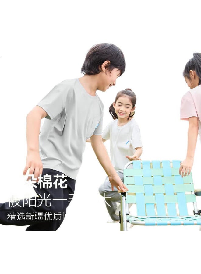 Heybetter Children'S T-Shirt, Slender Cotton, Odor-Eliminating, Breathable, Comfortable, High-Elasticity, Sports Short Sleeve, Sea Blue Gradient (Blue), 130 - Image 3