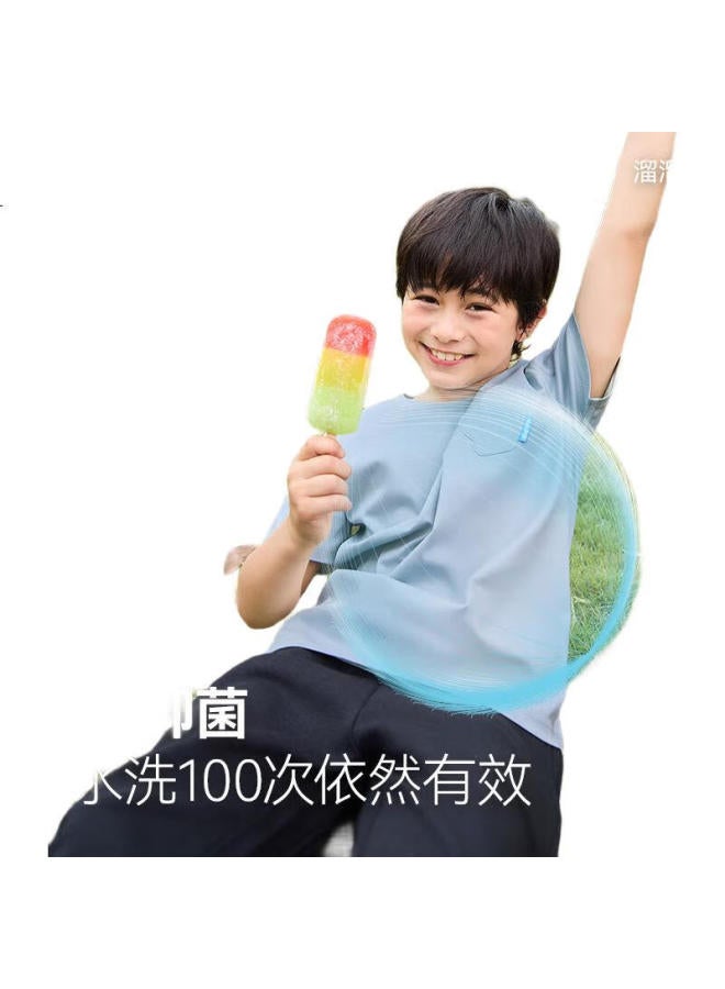 Heybetter Children'S T-Shirt, Slender Cotton, Odor-Eliminating, Breathable, Comfortable, High-Elasticity, Sports Short Sleeve, Sea Blue Gradient (Blue), 130 - Image 1