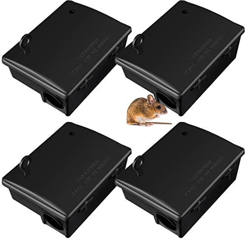 Qualirey 4 Pack Rat Bait Stations Large Rodent with Key Reusable Mouse Stations Mice Blocks Heavy Duty Boxes for Outdoor Rodents Mice Blocks, Bait Not Included, Black (9.8 x 7.5 x 3.9 Inches) - Image 1