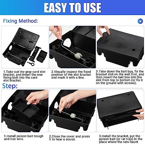 Qualirey 4 Pack Rat Bait Stations Large Rodent with Key Reusable Mouse Stations Mice Blocks Heavy Duty Boxes for Outdoor Rodents Mice Blocks, Bait Not Included, Black (9.8 x 7.5 x 3.9 Inches) - Image 5