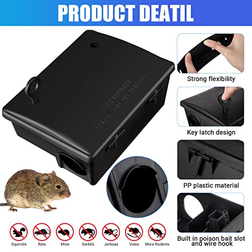 Qualirey 4 Pack Rat Bait Stations Large Rodent with Key Reusable Mouse Stations Mice Blocks Heavy Duty Boxes for Outdoor Rodents Mice Blocks, Bait Not Included, Black (9.8 x 7.5 x 3.9 Inches) - Image 4
