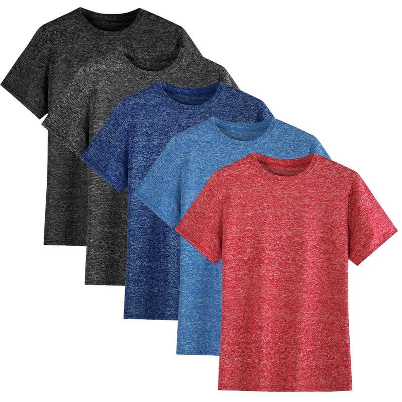 Phedrew 5-Pack Boys Athletic Quick Dry T-Shirts Youth Activewear Short Sleeve Topsï¼ˆ5-18 Yearsï¼‰ - Image 1
