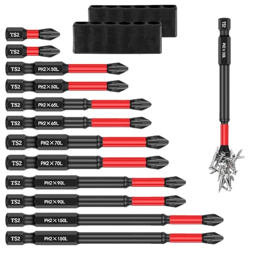 Serplex® TS2 Magnetic S2 Steel Screwdriver Bits Set, 1/4-Inch Hex Shank, S2 Steel, 6 Lengths, Quick-Change Holder, Anti-Slip, Durable for Drill & Electric Screwdrivers, Set of 12 - Image 1