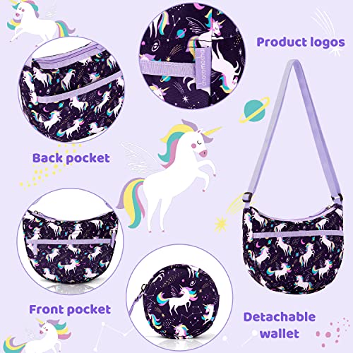 Choco Mocha Girls Purse, Kids Purse for Girls 4-6 6-8 8-10 10-12 Girl Pocketbooks Crossbody Purses with Matching Coin Wallet, Unicorn Purple - Image 3