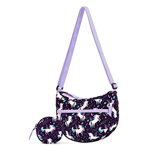 Choco Mocha Girls Purse, Kids Purse for Girls 4-6 6-8 8-10 10-12 Girl Pocketbooks Crossbody Purses with Matching Coin Wallet, Unicorn Purple - Image 1