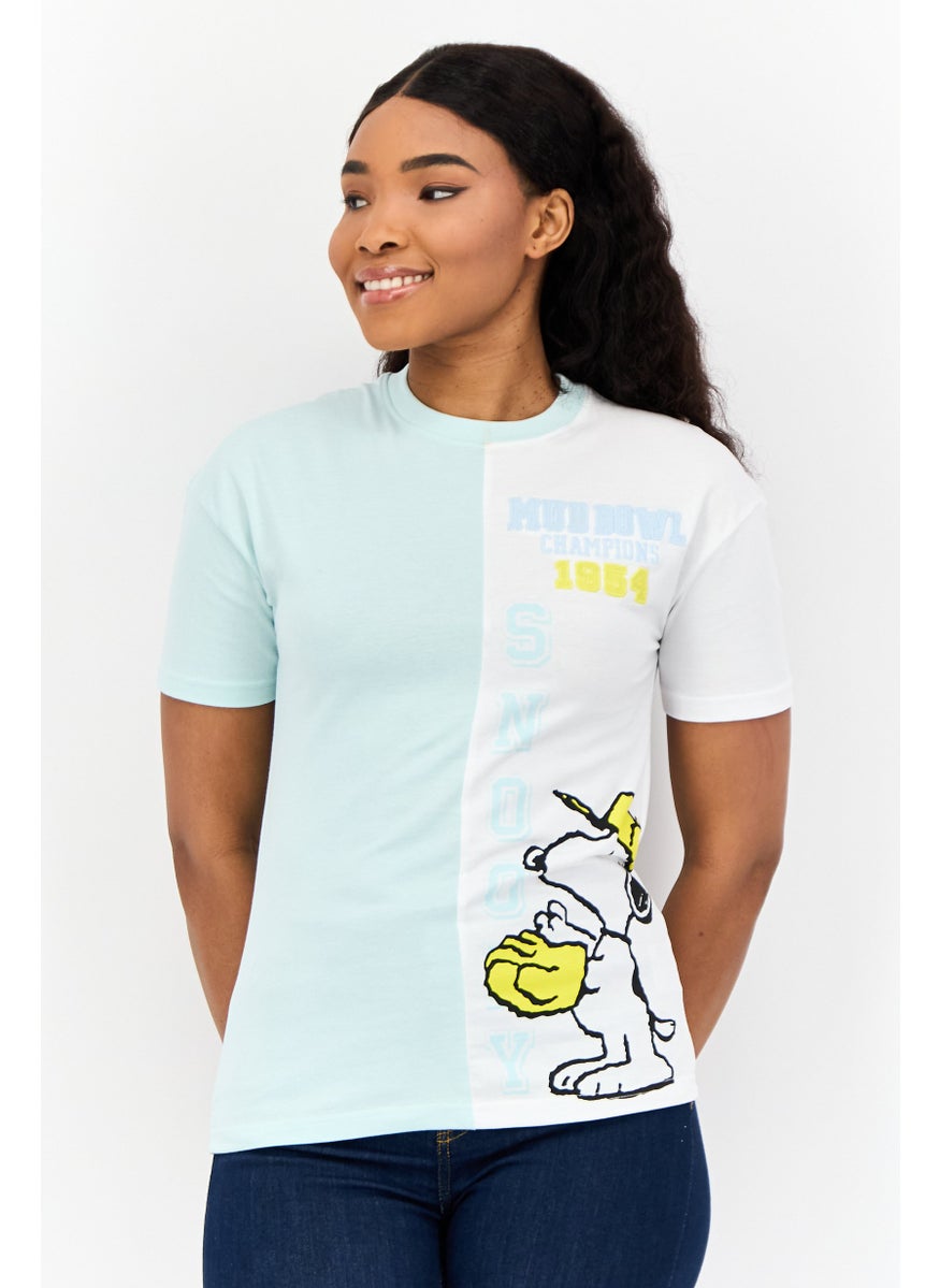 Peanuts Women Crew Neck Short Sleeves Embroidered T-Shirt, Multicolor  - Image 1