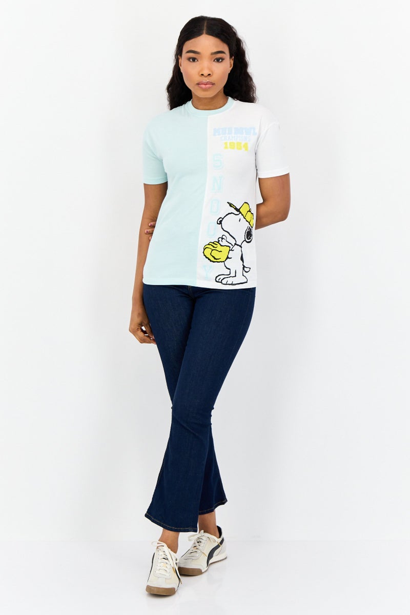 Peanuts Women Crew Neck Short Sleeves Embroidered T-Shirt, Multicolor - Image 4