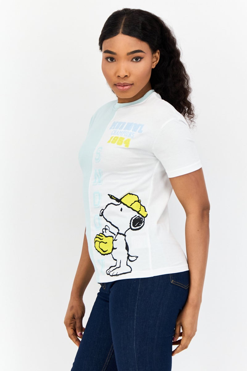 Peanuts Women Crew Neck Short Sleeves Embroidered T-Shirt, Multicolor - Image 2