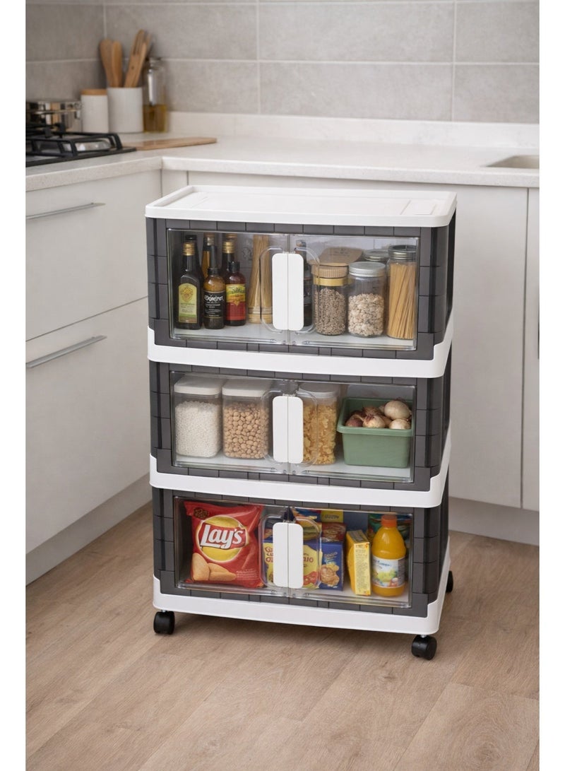 دي بلو خزانة تخزين بلاستيكية قابلة للطي بثلاثة أرفف: منظم متعدد الاستخدامات، واسع، وقابل للتكديس لحلول التخزين المنزلية والمكتبية - Image 1