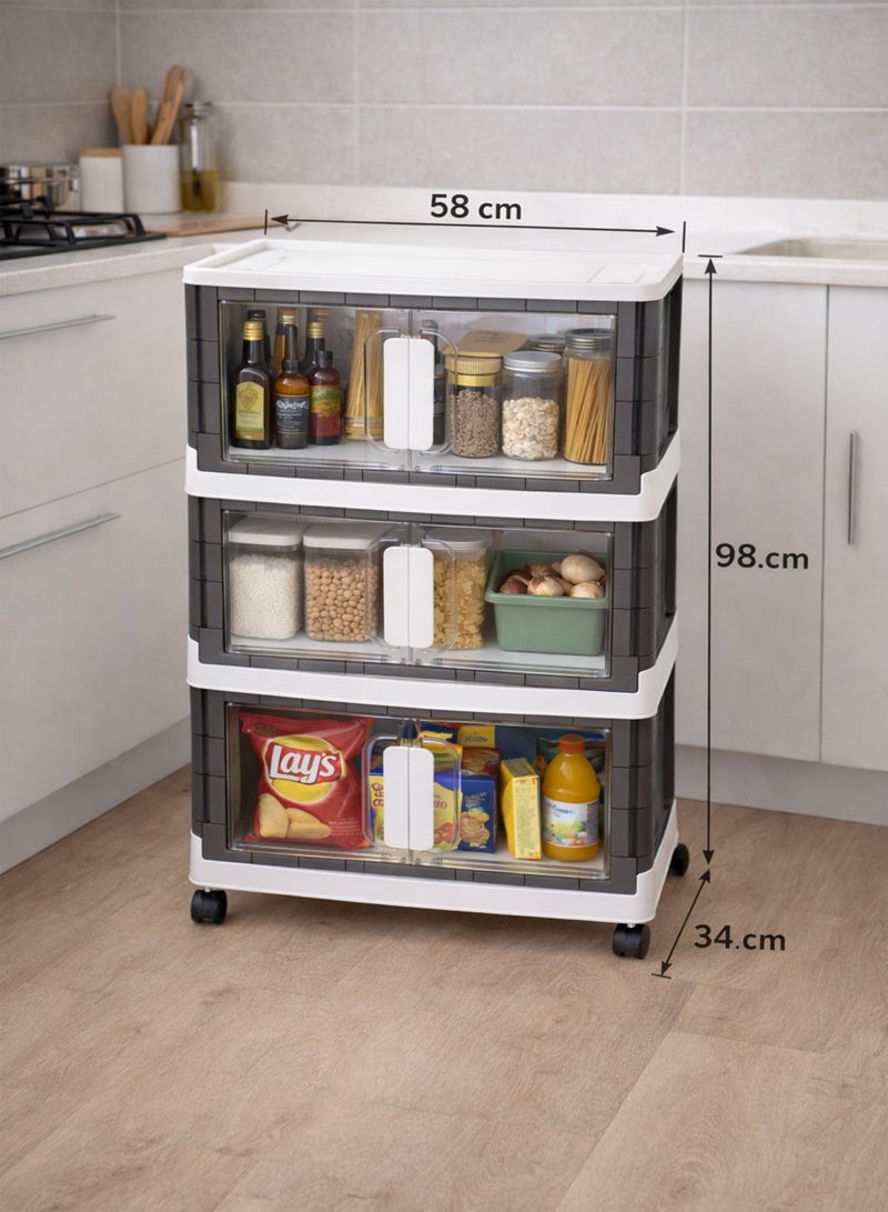 دي بلو خزانة تخزين بلاستيكية قابلة للطي بثلاثة أرفف: منظم متعدد الاستخدامات، واسع، وقابل للتكديس لحلول التخزين المنزلية والمكتبية - Image 2