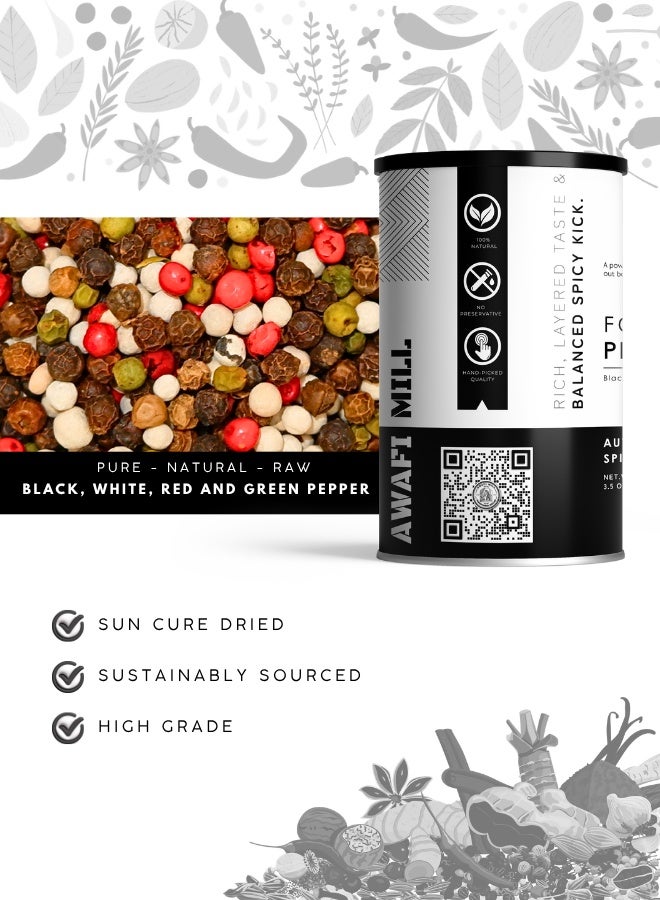 AWAFI MILL Four Pepper Mix - Premium Black, White, Green & Red Peppercorn Blend - 100 g | 3.5 Oz - Image 2