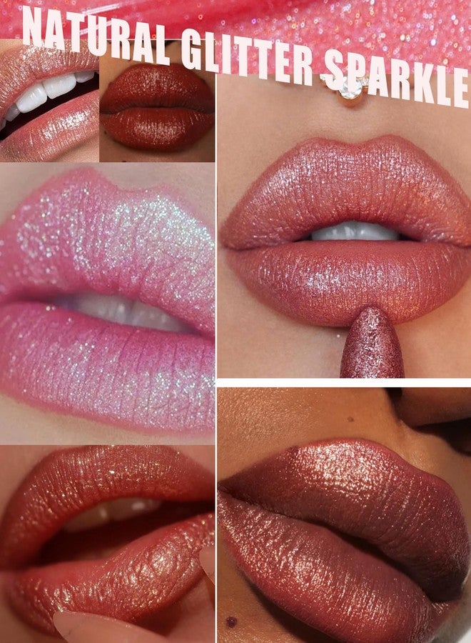 DuaTana Brown Red Metallic Glitter Lipstick Long Lasting, Diamond Nude Shimmer Lip Gloss High Pigmented Matte Lip Stick for Women, Sparkling Shiny Transfer Proof Non Stick Tinted Lip Color Balm Makeup-04 - Image 5