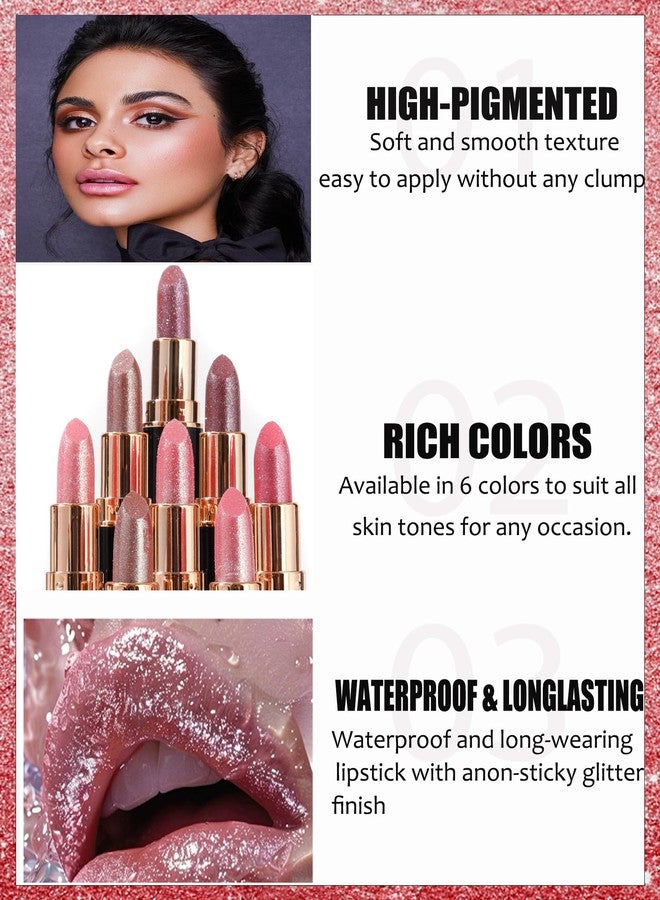 DuaTana Brown Red Metallic Glitter Lipstick Long Lasting, Diamond Nude Shimmer Lip Gloss High Pigmented Matte Lip Stick for Women, Sparkling Shiny Transfer Proof Non Stick Tinted Lip Color Balm Makeup-04 - Image 3