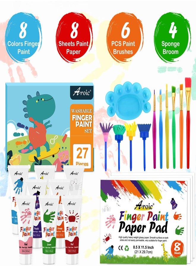 AROIC 27PCS Kids Washable Finger Paint Set, 8 Colors Non Toxic Finger Paints, Finger Paint Paper, Brushes, Sponges, Art Painting Supplies for Toddlers,Finger Painting Supplies for Kids Boys Girls Gifts - Image 2