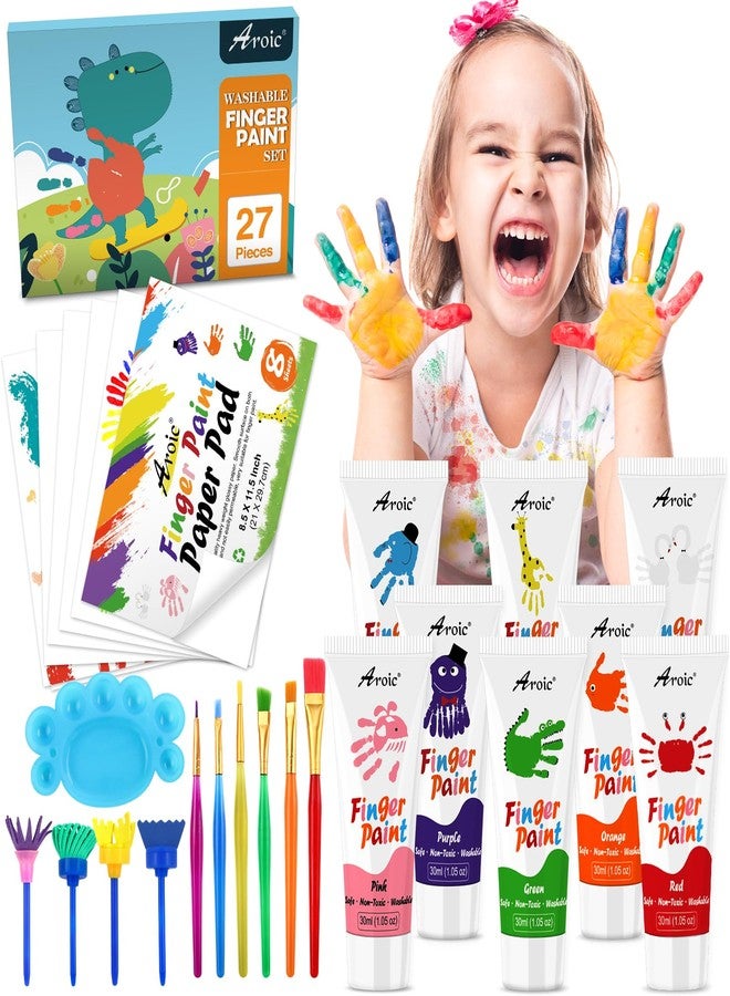 AROIC 27PCS Kids Washable Finger Paint Set, 8 Colors Non Toxic Finger Paints, Finger Paint Paper, Brushes, Sponges, Art Painting Supplies for Toddlers,Finger Painting Supplies for Kids Boys Girls Gifts - Image 1
