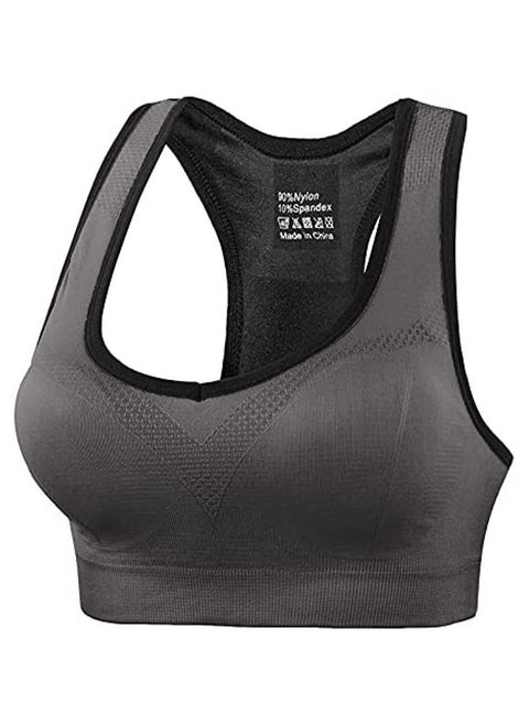 Sports Bra for Women, Racerback Shockproof Quick Dry Padded Seamless High Impact Sports Bra For Yoga Gym Training Running Workout Fitness (Grey, Medium)