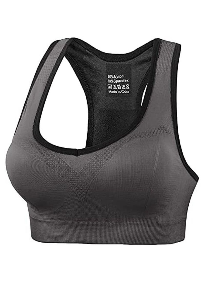 Rubik - Sports Bra for Women, Racerback Shockproof Quick Dry Padded Seamless High Impact Sports Bra For Yoga Gym Training Running Workout Fitness (Grey, Medium) - Image 1