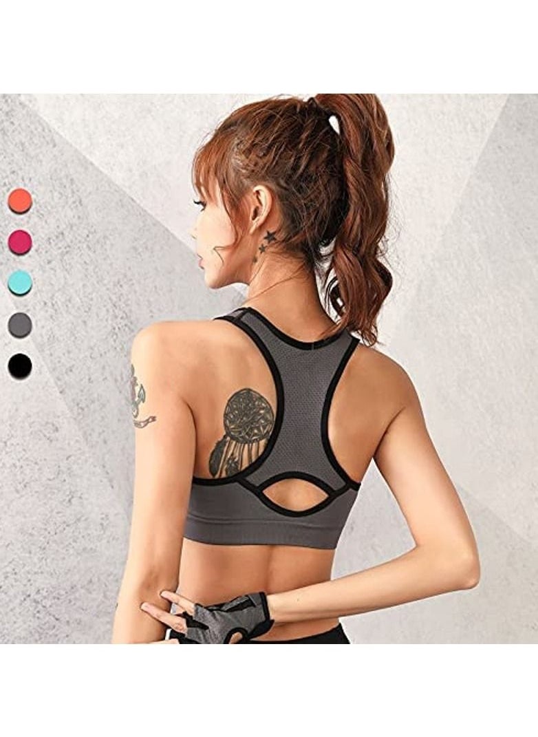 Rubik - Sports Bra for Women, Racerback Shockproof Quick Dry Padded Seamless High Impact Sports Bra For Yoga Gym Training Running Workout Fitness (Grey, Medium) - Image 1