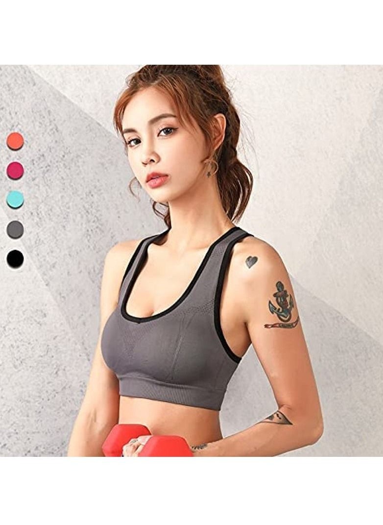 Rubik - Sports Bra for Women, Racerback Shockproof Quick Dry Padded Seamless High Impact Sports Bra For Yoga Gym Training Running Workout Fitness (Grey, Medium) - Image 1