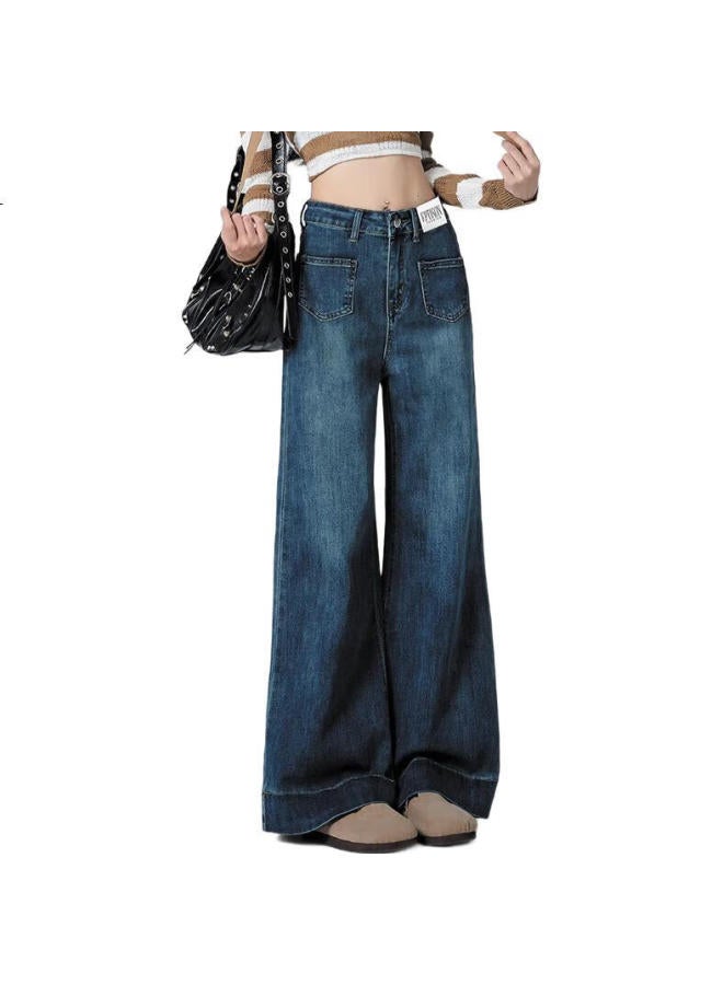 EPTISON Hong Kong Style Retro Jeans For Women, Spring Season, Versatile, Slimming, Concealing, Loose-Fitting, Petite, Floor-Length Wide-Leg Pants For Women - Image 2