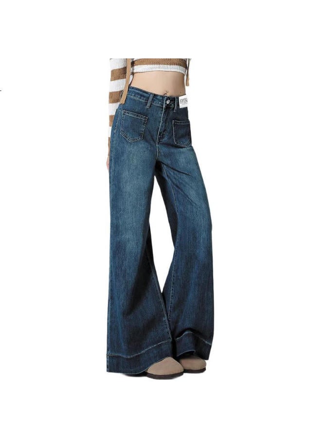 EPTISON Hong Kong Style Retro Jeans For Women, Spring Season, Versatile, Slimming, Concealing, Loose-Fitting, Petite, Floor-Length Wide-Leg Pants For Women - Image 1