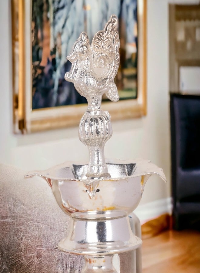 Sigaram 8 Inch Peacock Diya Made by Pure German Silver for Puja K4240 - Image 2
