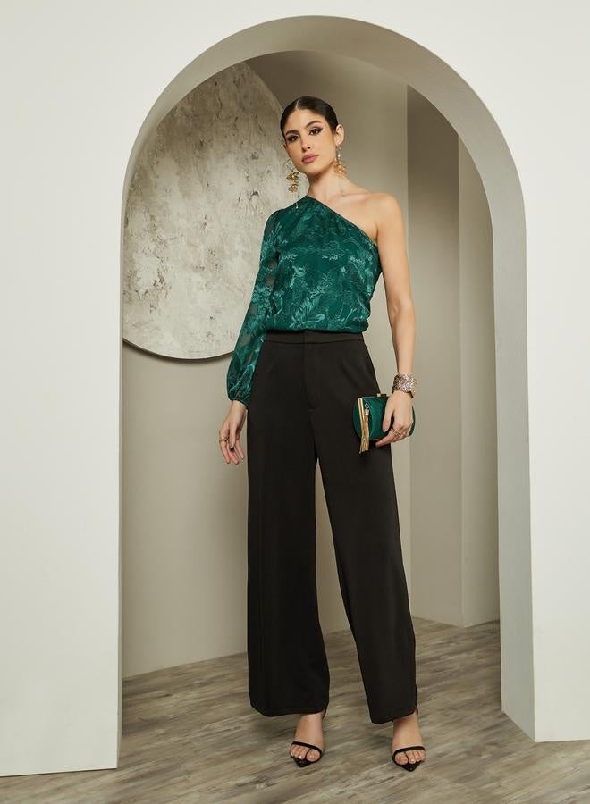 ستايلي بلوزة دانتيل مبطنة بكتف واحد - Image 3