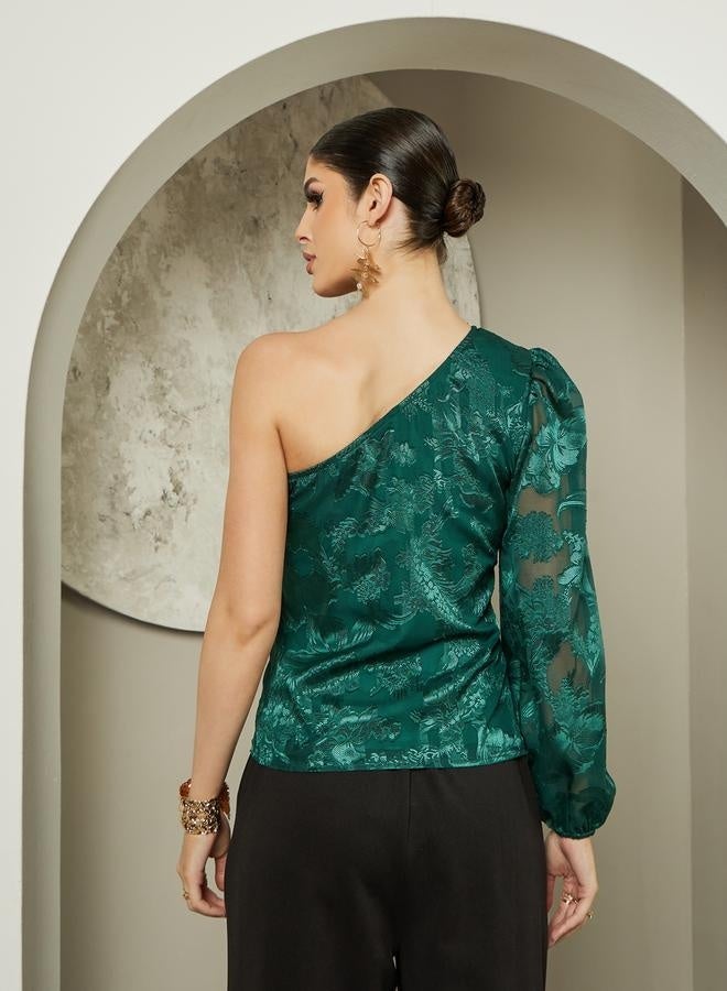 Styli One Shoulder Lined Lace Blouse - Image 5