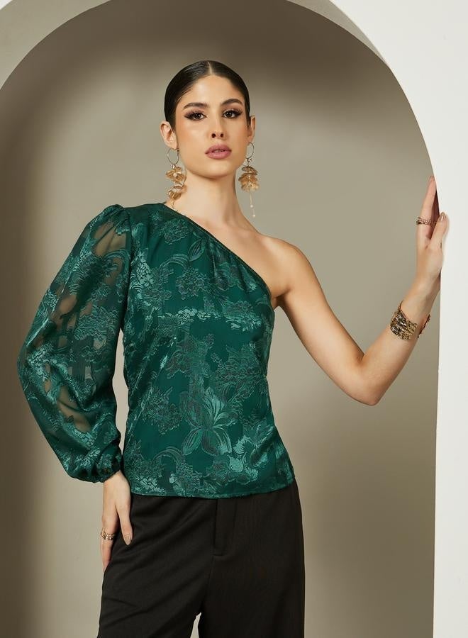 Styli One Shoulder Lined Lace Blouse - Image 2