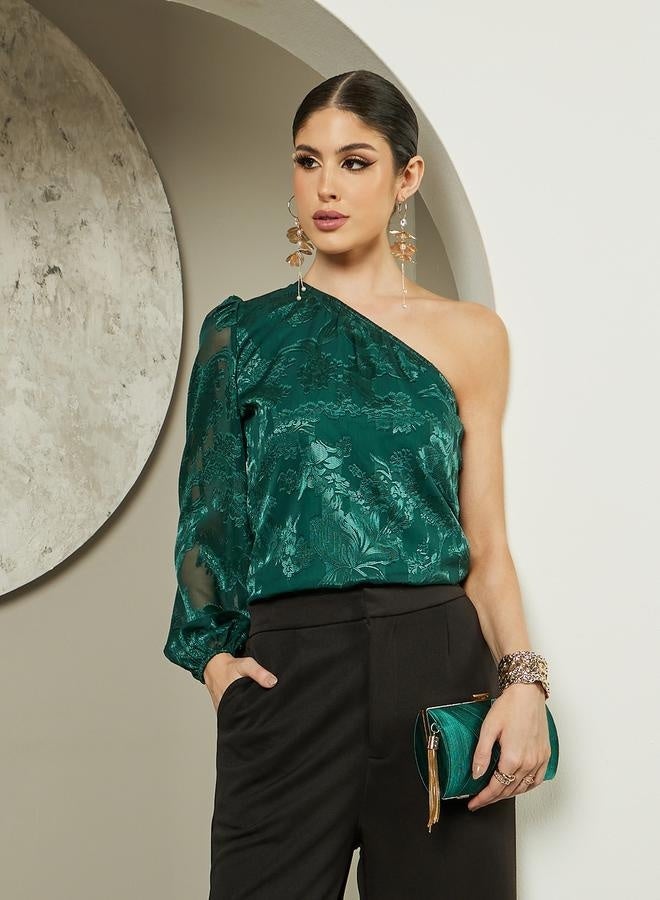 Styli One Shoulder Lined Lace Blouse - Image 1