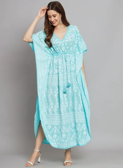 Alaya Hand Embroidered Cotton Chikan Kaftan-AL2558