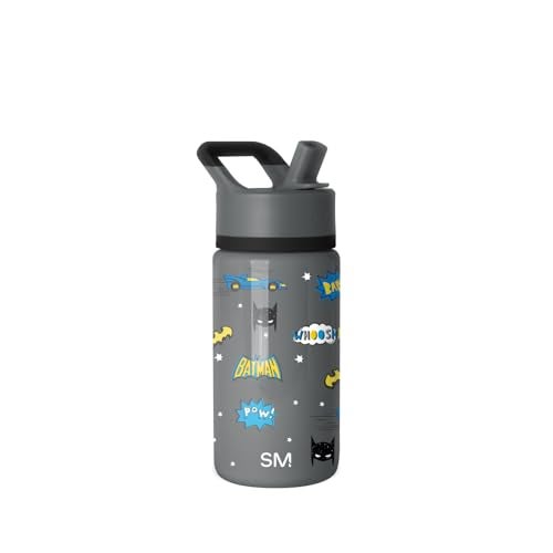 Simple Modern DC Comics Batman Kids Water Bottle with Straw Lid 14oz Insulated Stainless Steel Kids Tumbler Spill Proof Toddler Cup for School Girls Boys Summit Batman POW - Image 1