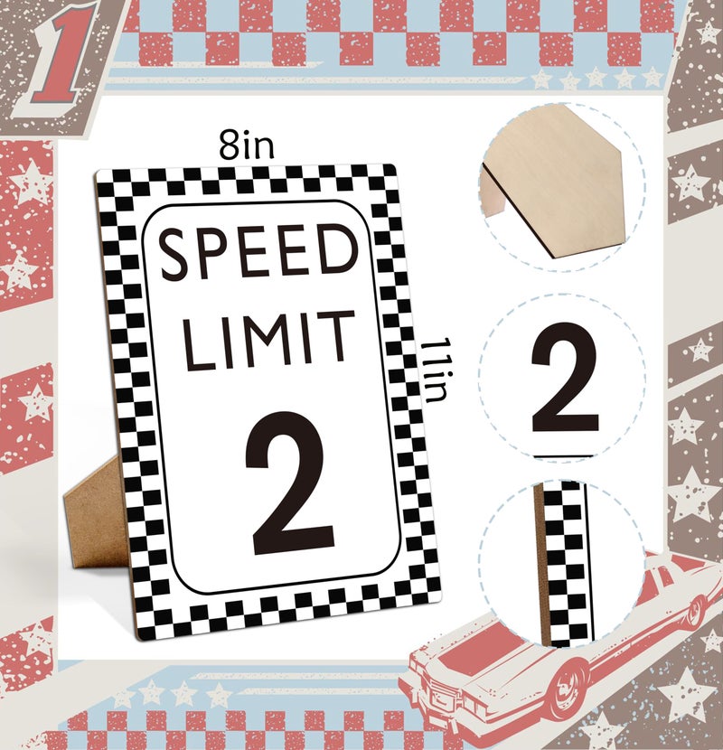 Muruseni Race Car Birthday Decor, Speed Limit 2 Sign, Fast One, Race Car Birthday Party Decorations, 8Ã—11 Wooden Play Sign with Stand, Let's Go Racing Party Supplies for Boy Race Fans - SL2 - Image 2