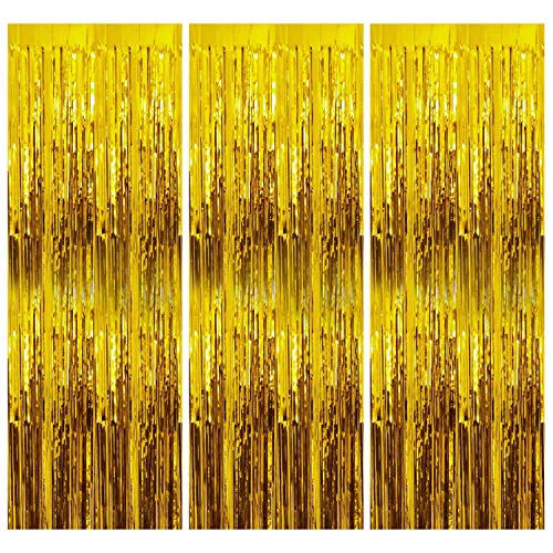 flavouredlove Foil Fringe Curtain(s) 3x6 Feet for Birthday, Anniversaries, Graduation, Retirement, Baby Shower Decoration (Pack of 3, Gold) - Image 1