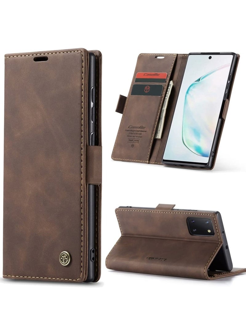 CaseMe Phone Case Luxury PU Leather Design 013 Flip Cover Card Slot Holder Cover For Samsung Galaxy Note 10 Lite (Coffe) - Image 1