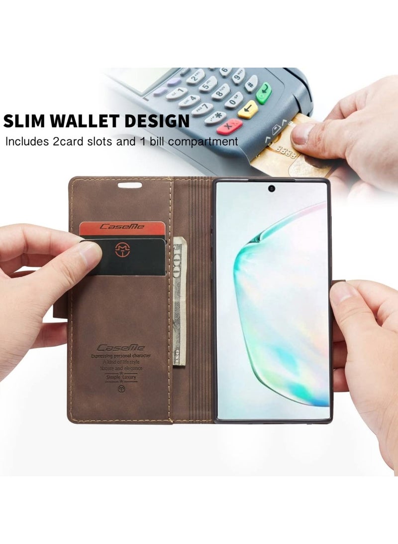 CaseMe Phone Case Luxury PU Leather Design 013 Flip Cover Card Slot Holder Cover For Samsung Galaxy Note 10 Lite (Coffe) - Image 5