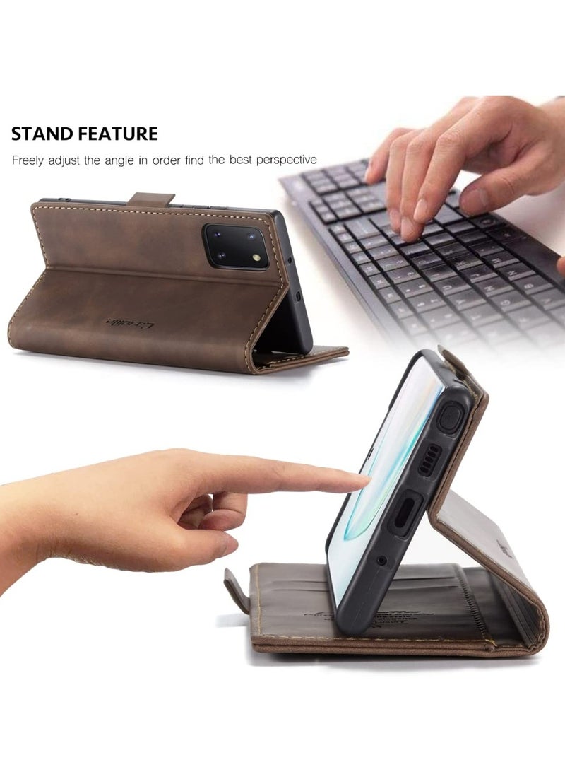 CaseMe Phone Case Luxury PU Leather Design 013 Flip Cover Card Slot Holder Cover For Samsung Galaxy Note 10 Lite (Coffe) - Image 3