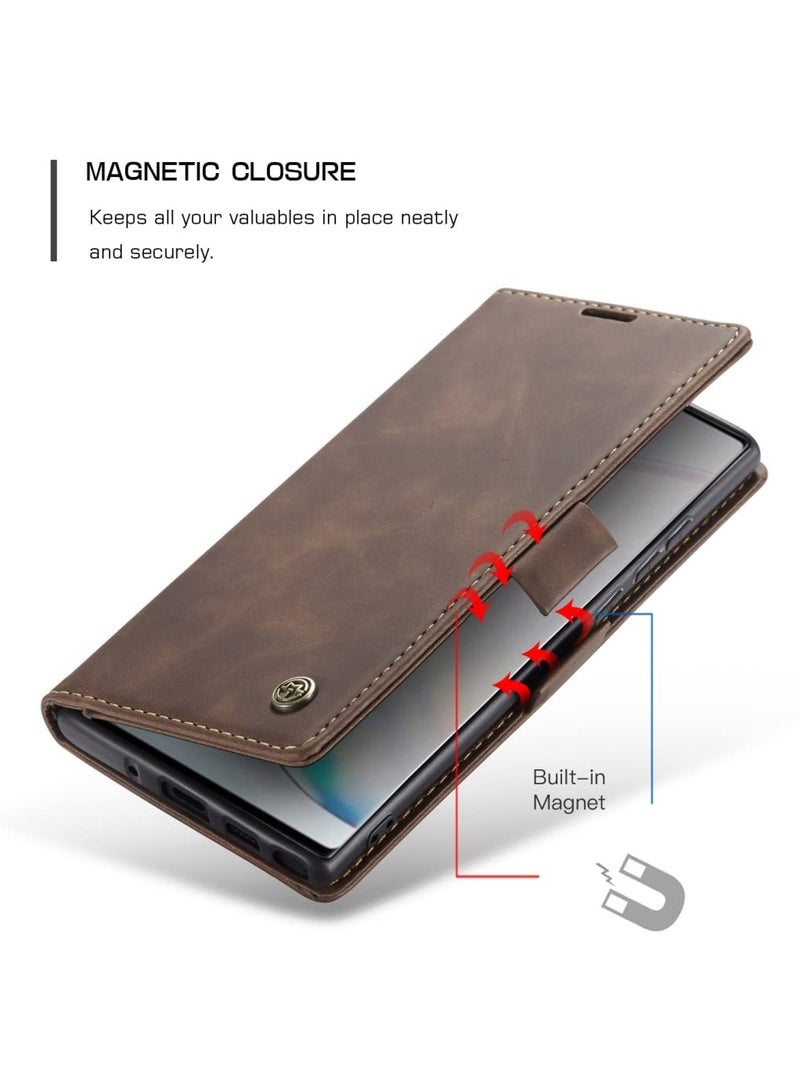 CaseMe Phone Case Luxury PU Leather Design 013 Flip Cover Card Slot Holder Cover For Samsung Galaxy Note 10 Lite (Coffe) - Image 4