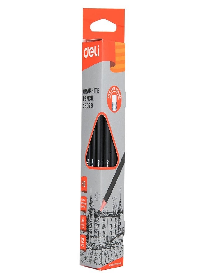 Deli Intense Black Writing Drawing Sketching Graphite Pencil with Eraser for Design and Drafting (Black, 12 Piece) - Image 1