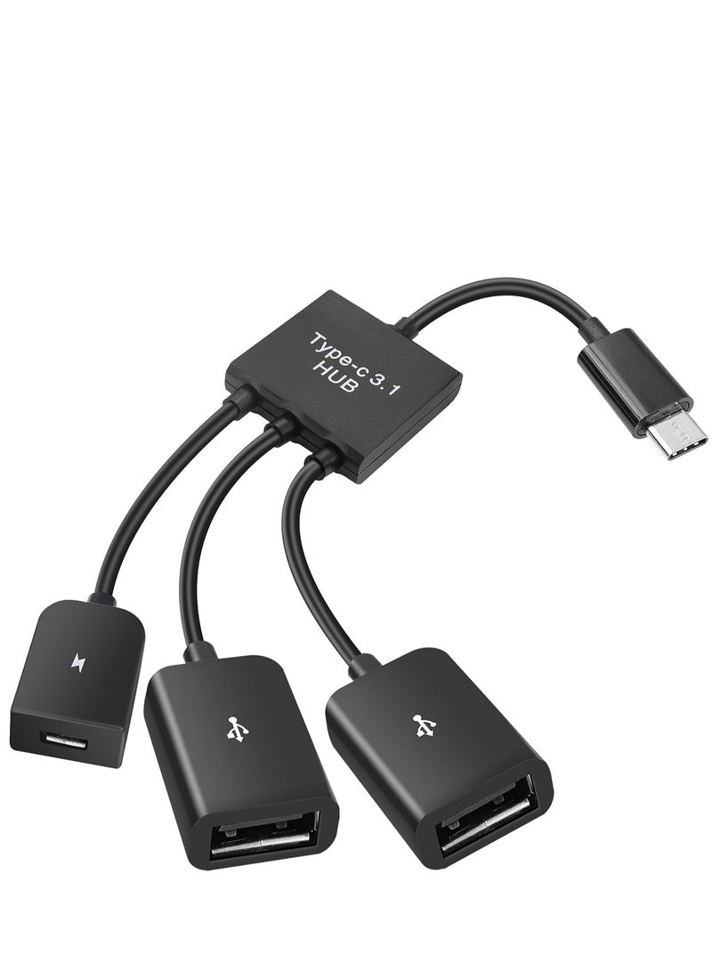 USB C to Dual USB OTG Adapter, 4 Port Type-C Male to 2 USB u0026 Micro Female OTG Hub Splitter for Android Tablet Pc and Smart Phone and More - Image 1