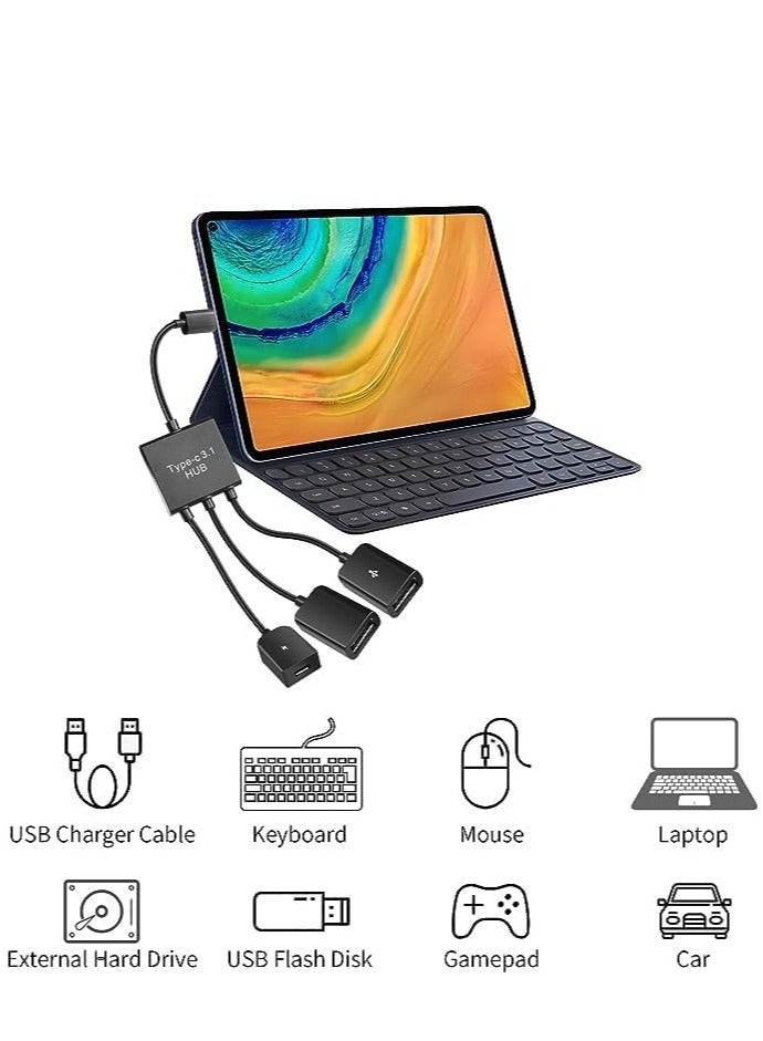 USB C to Dual USB OTG Adapter, 4 Port Type-C Male to 2 USB u0026 Micro Female OTG Hub Splitter for Android Tablet Pc and Smart Phone and More - Image 5