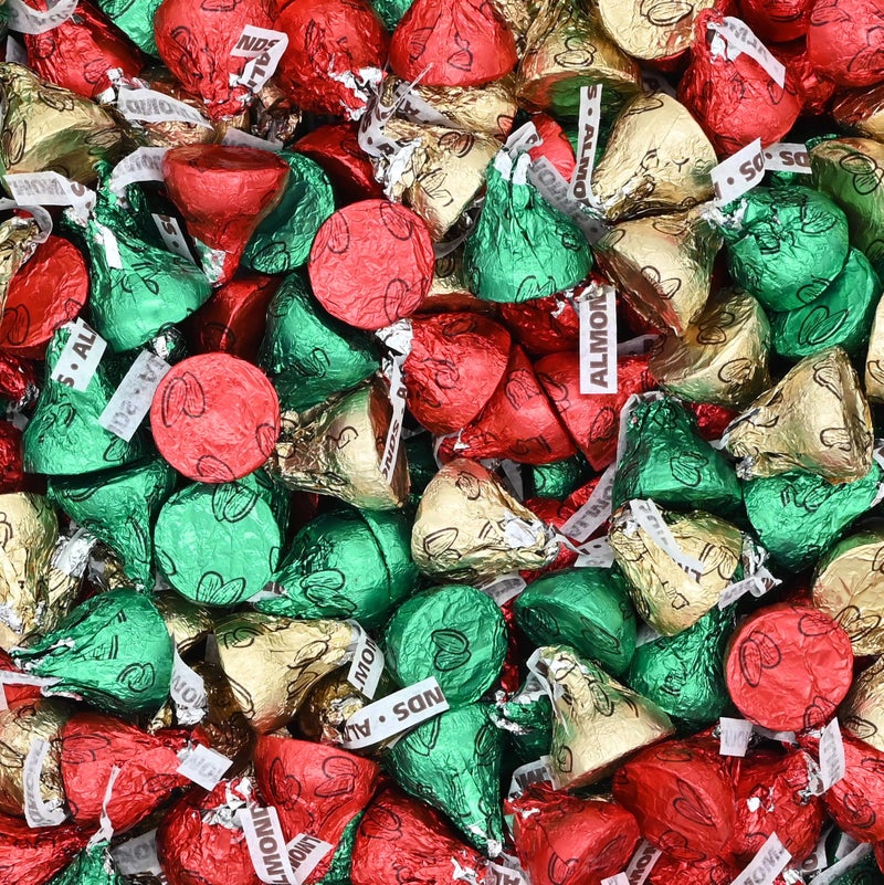 Christmas Milk Chocolates with Almonds 1 LB - Individually Wrapped Holiday Candies in Festive Red, Green & Gold Foils - Bulk Bag for Stocking Stuffers, Candy Bowls, Christmas Parties & Gift Bags