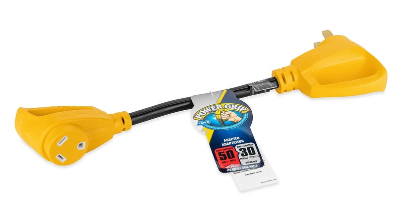 Camco محول كهربائي كامكو باور جريب للكامبري/المركبات الترفيهية - يتميز باتصالات ذكر 50 أمبير وأنثى 30 أمبير - مصنوع من أسلاك نحاسية 100% قياس 10/3 ومصنف لـ 125 فولت/3750 واط (55175) - Image 4