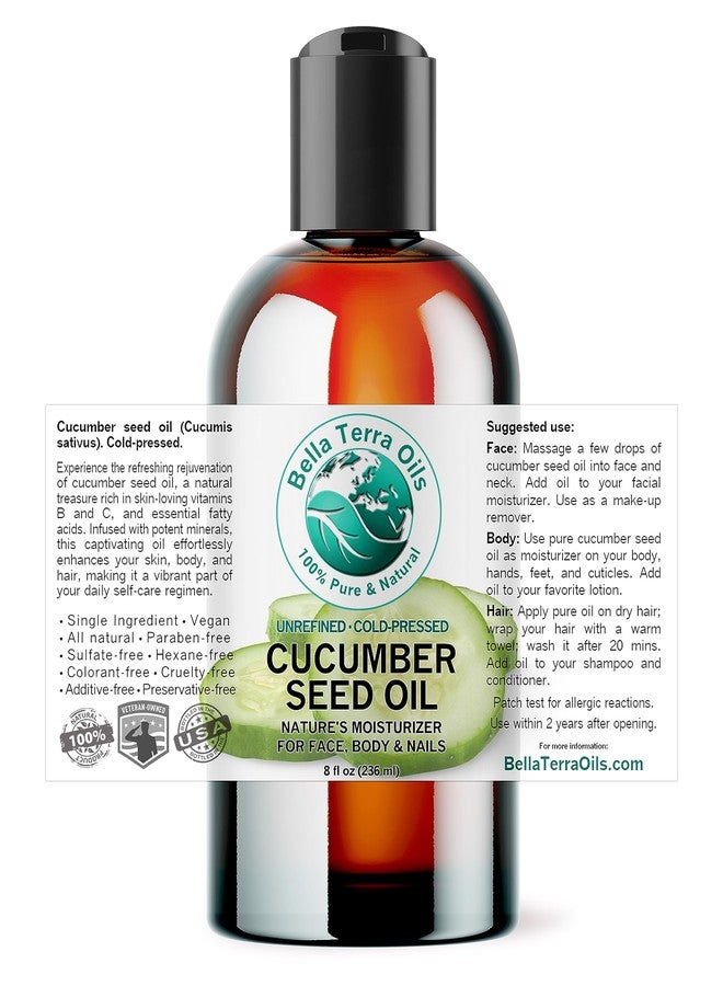 Bella Terra Oils - Cucumber Seed Oil 8 oz - Dive into Cucumber's Nutritional Treasure, Infused with Vitamins & Omega-3, Seamless Addition to Skin Care Arsenal - Image 2