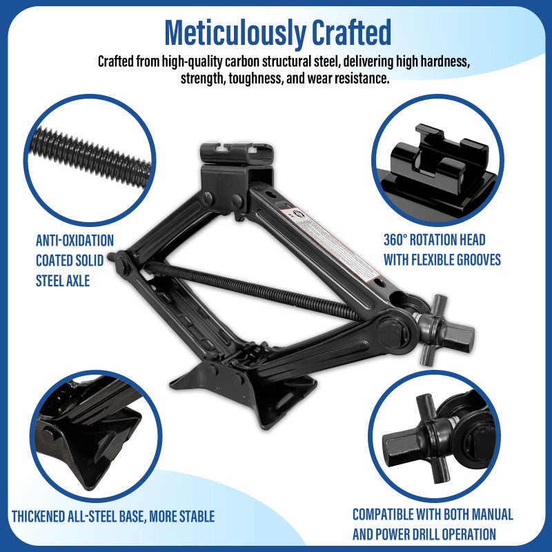 FITHOIST Scissor Jack Kit, Compact Car Jack, Scissor Lift Jack with Smart Ratchet Wrench,Tire Changing Kit for Auto SUV, RV, MPV, 2 Ton (4409 lbs) WLL - Image 2